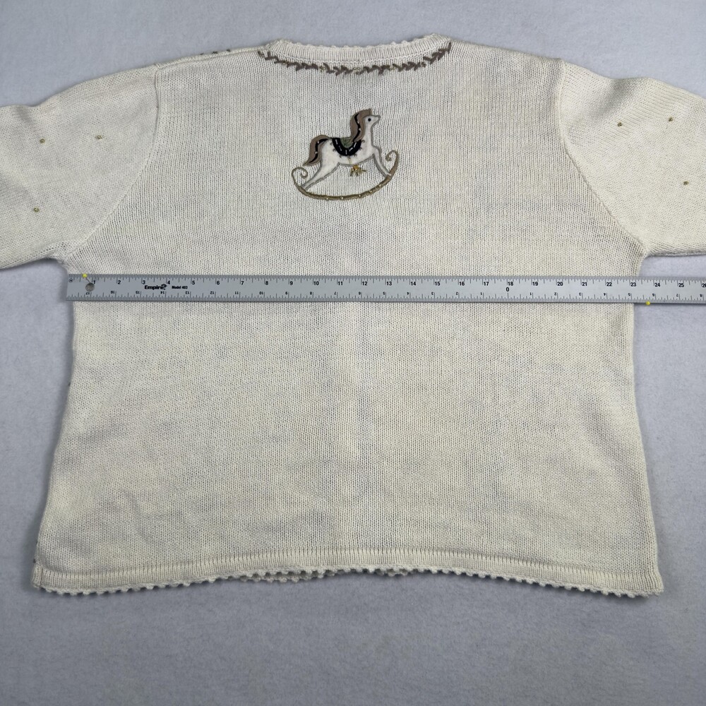 Vintage Christmas Cardigan Hand Embroidered Beaded Rocking Horse Snowman Size L - Picture 6 of 15